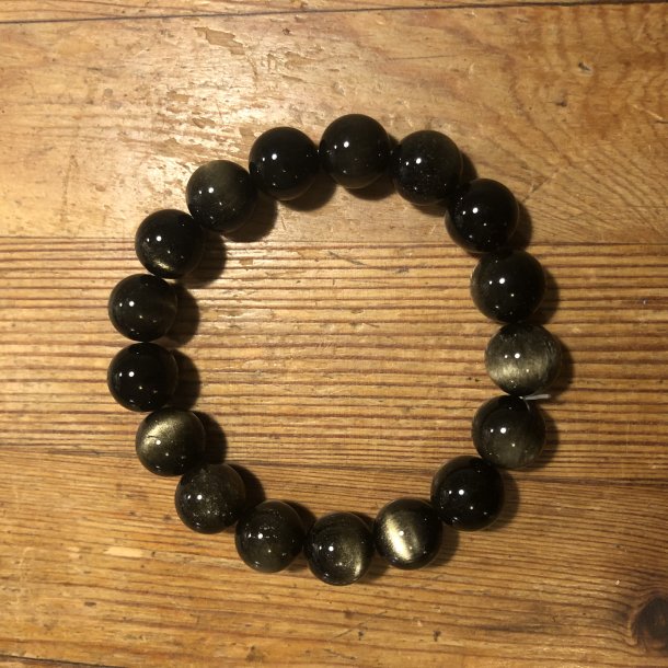 Obsidian, guld- A 12mm, kugle (17)
