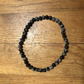 Obsidian, snefnugs- armbnd 4mm, kugle