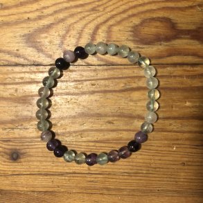 Fluorit A armbnd, grn og violet 6mm, kugle