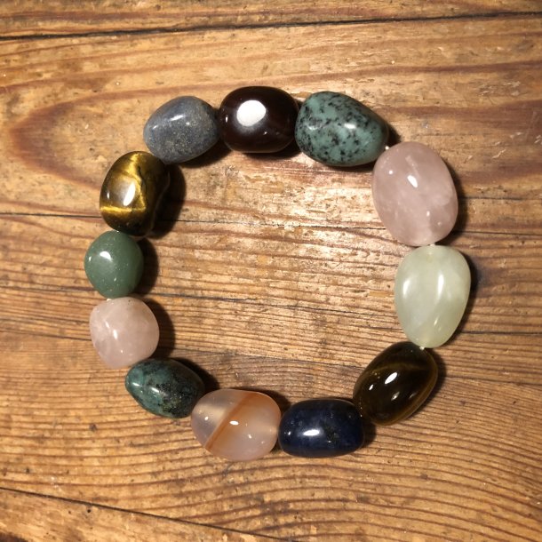 Blandede sten armbnd, strre tromlepolerede