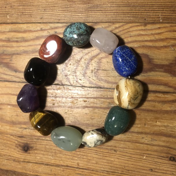 Blandede sten armbnd, tromlepoleret